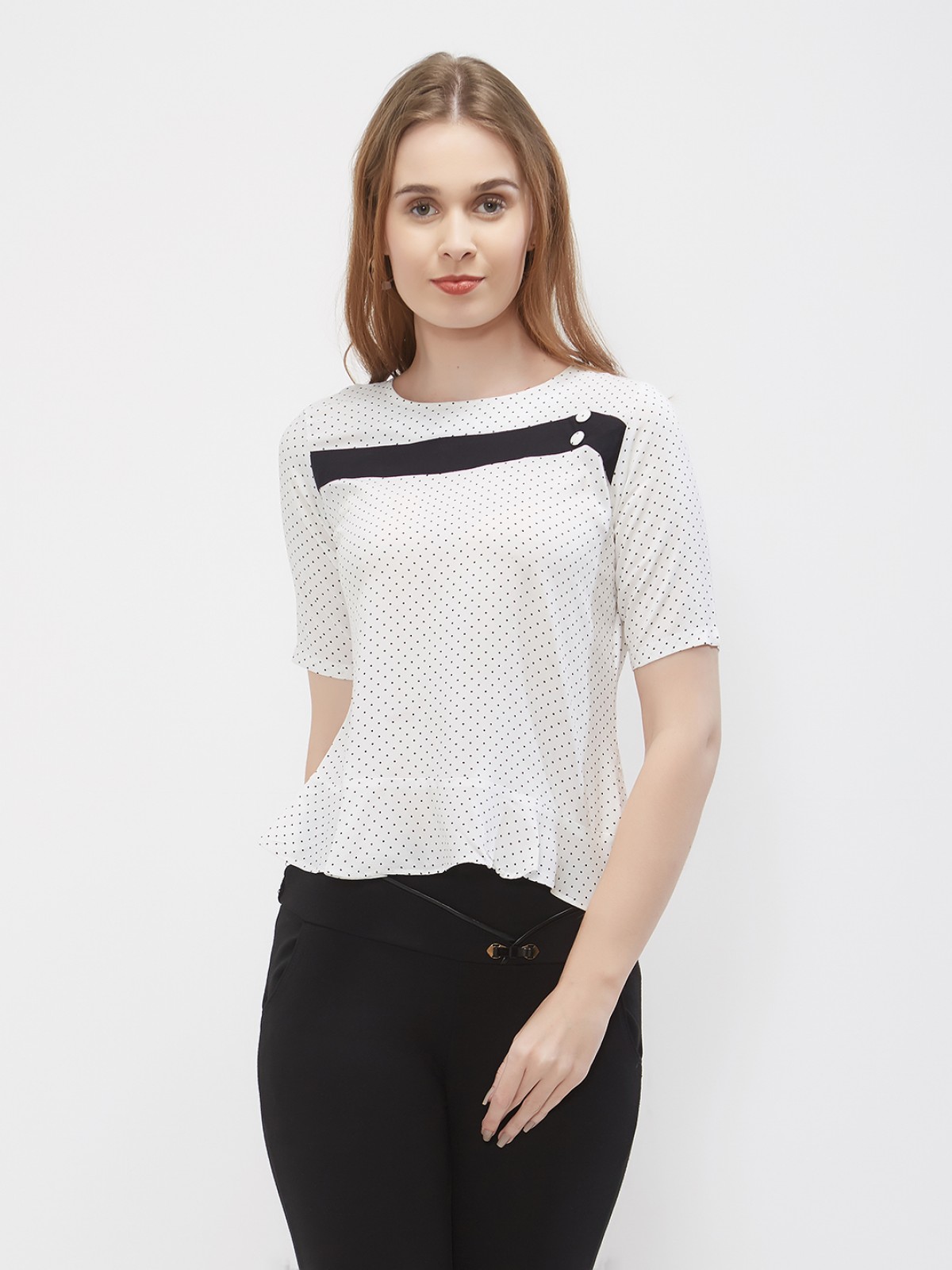 White Black Small Polkadots Crop Top