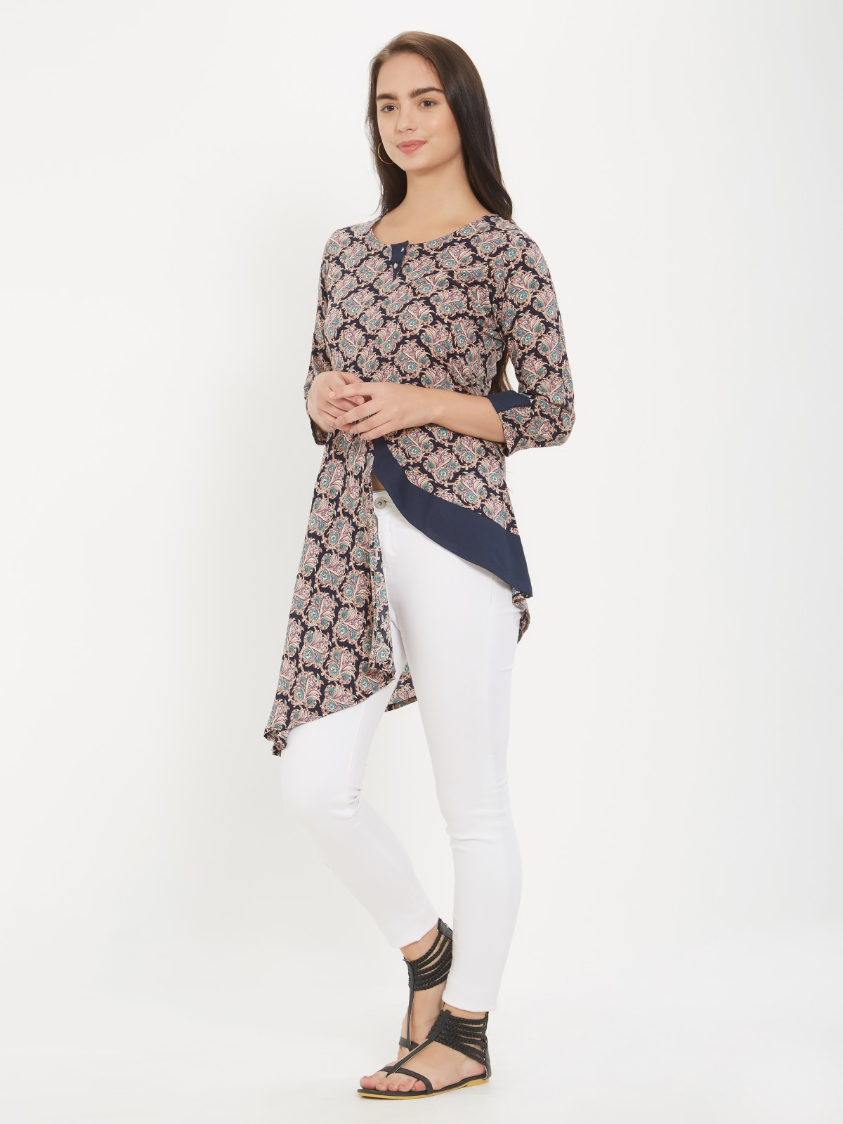 Printed Draped 3/4th Sleeve Top