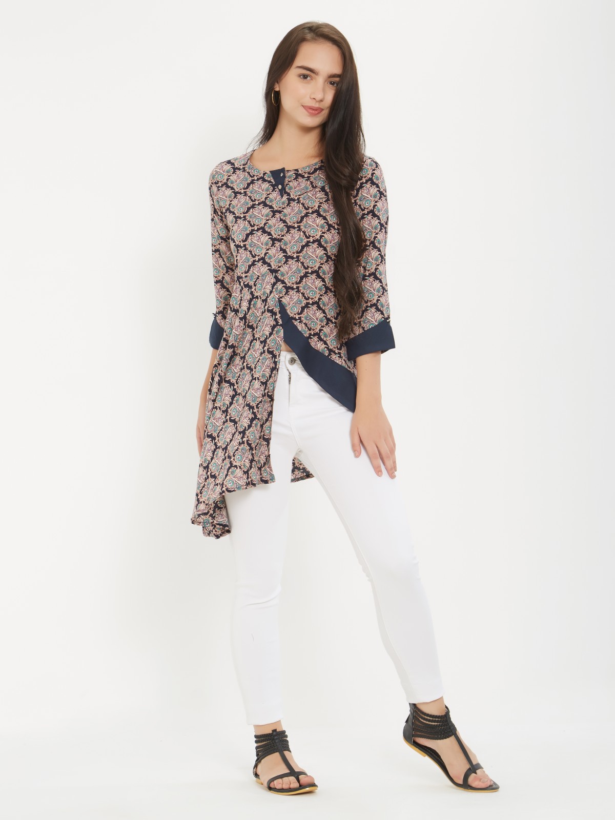 Printed Draped 3/4th Sleeve Top