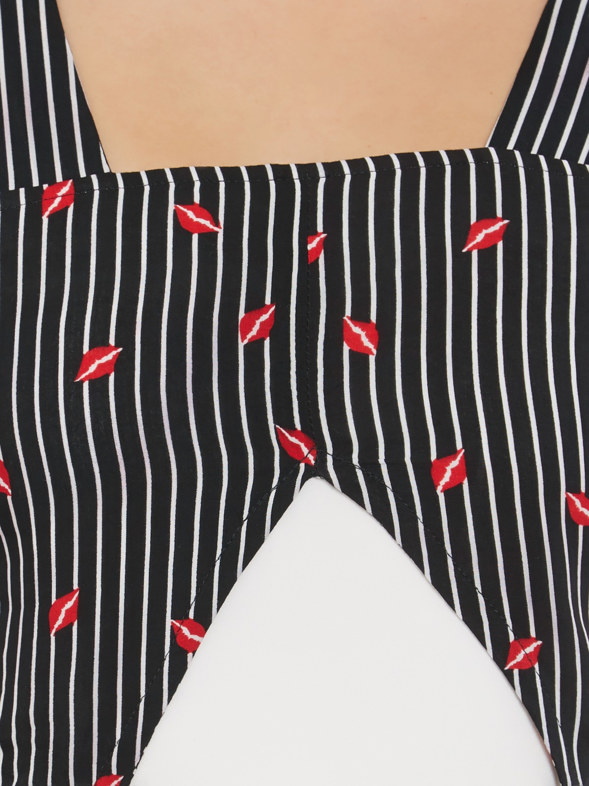 Strappy Striped Black And Red Kiss Printed Top