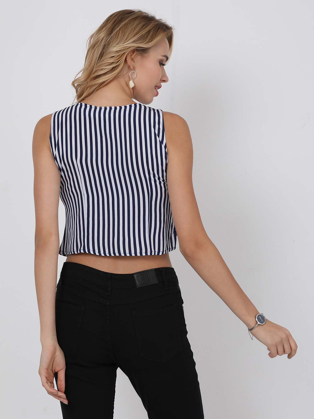 Blue Striped Overlapped Crop Top